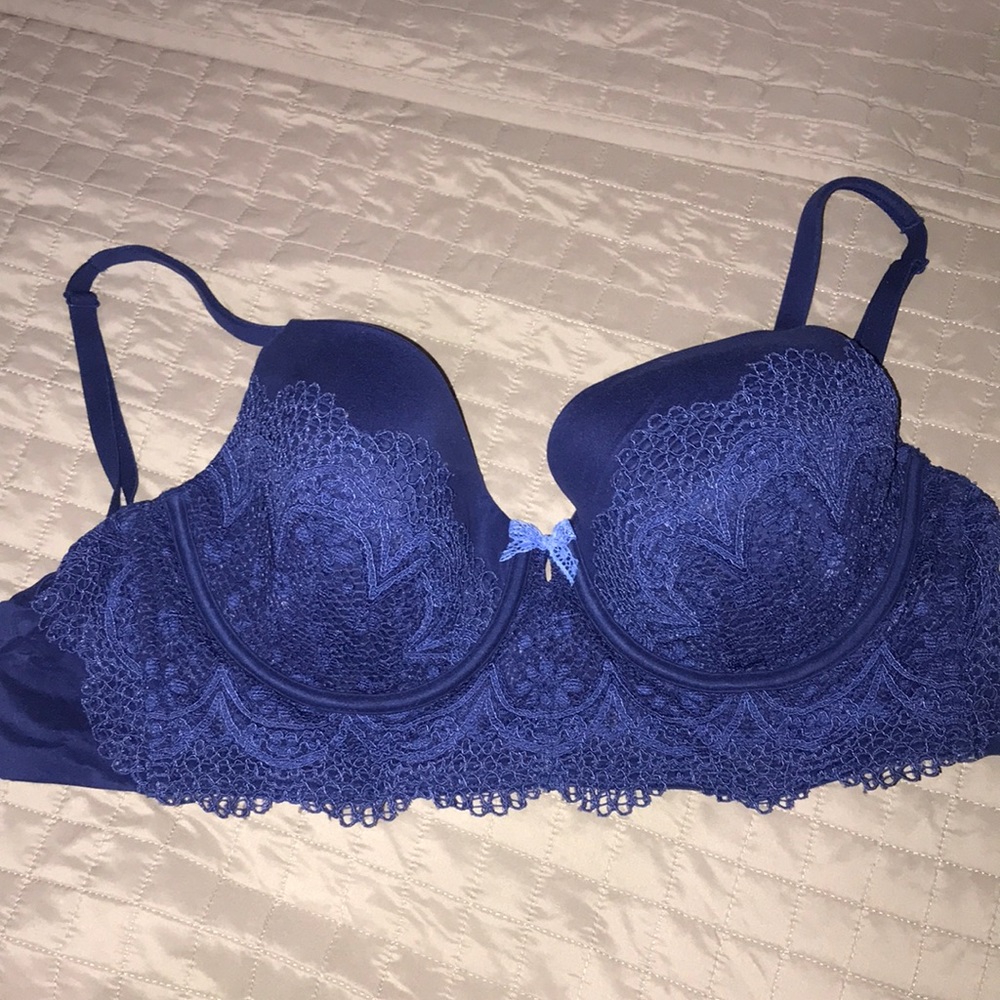 lacy and royal blue Victoria’s Secret lined demi.